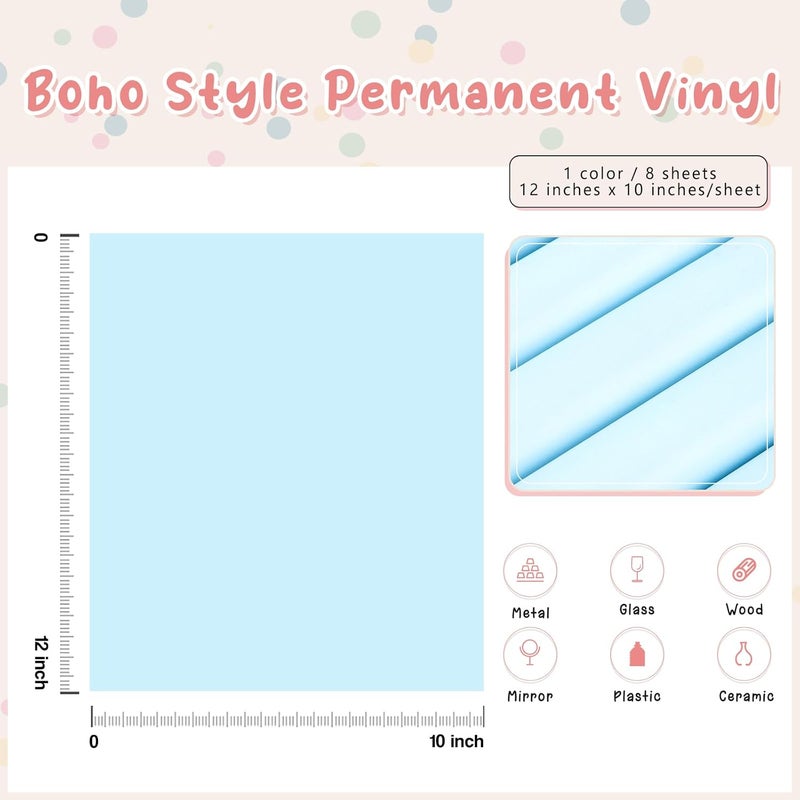 Tintnut Boho Permanent Vinyl - 8 Sheets 12"x10"Baby Blue Adhesive Vinyl Sheets Blue Self Sticker Water proofing Vinyl Compatible with Cricut Or Silhouette - Image 2