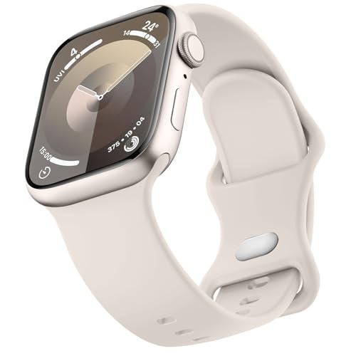 Mugust Sport Bands Compatible with Apple Watch Band 45mm 44mm 42mm Soft Silicone Correa Wristband Replacement Strap Compatible for Apple Watch Ultra 2Ultra SESE 2 iWatch Series 9 8 7 6 5 4 3 Women Men - Image 1