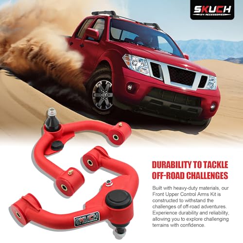 SKUCH 4X4 ACCESSORIES 1-3" Lift Front Upper Control Arms for Nissan Xterra 2005-2015, Nissan Frontier 2005-2021, Pathfinder 2005-2012, PU Bushing, 2 Replacement Ball Joints, Wrinkle Red - Image 5