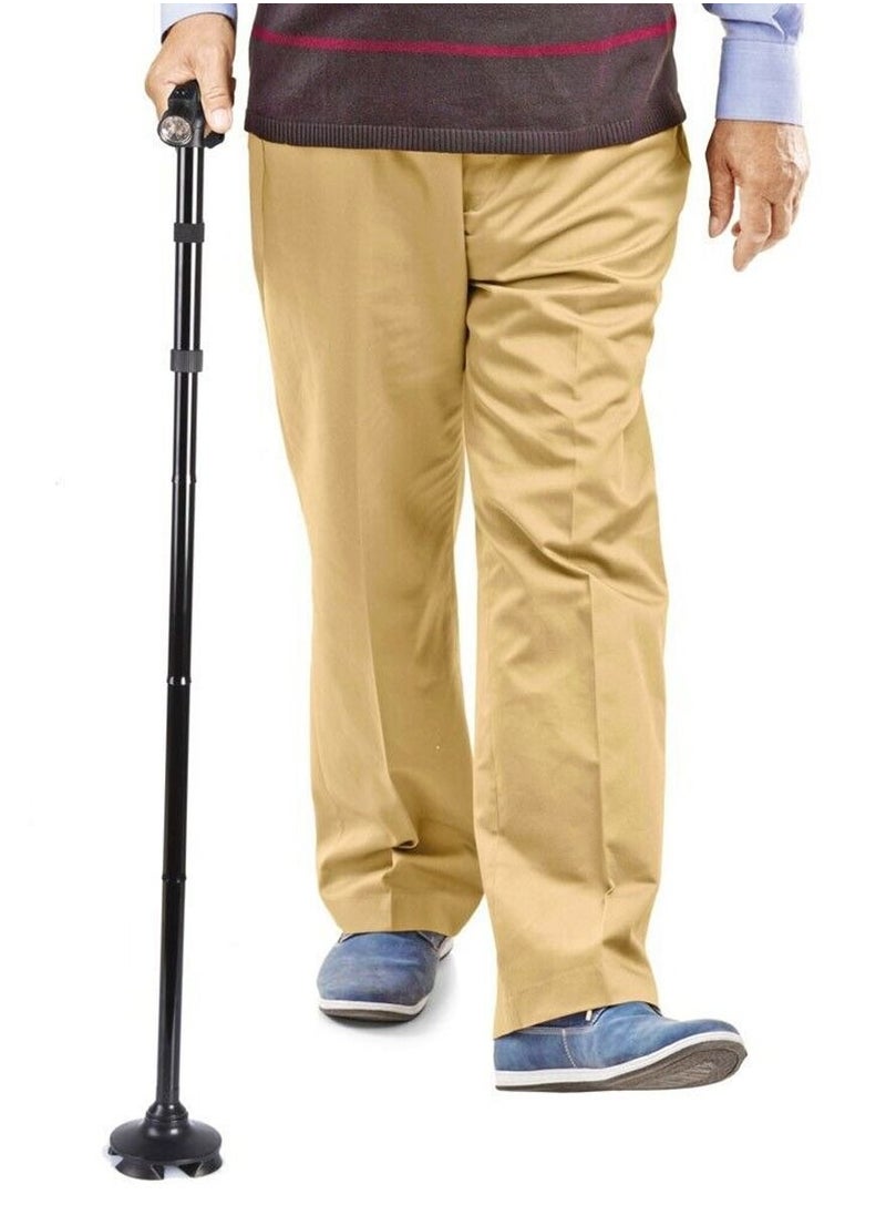 Generic - Adjustable Folding Safety Crutch and Walking Sticks for Elderly Injured Best Hiking Poles And Camping Stick With Flashlight Foldable Safety Stick And Flashlight A Perfect Combo - Image 1
