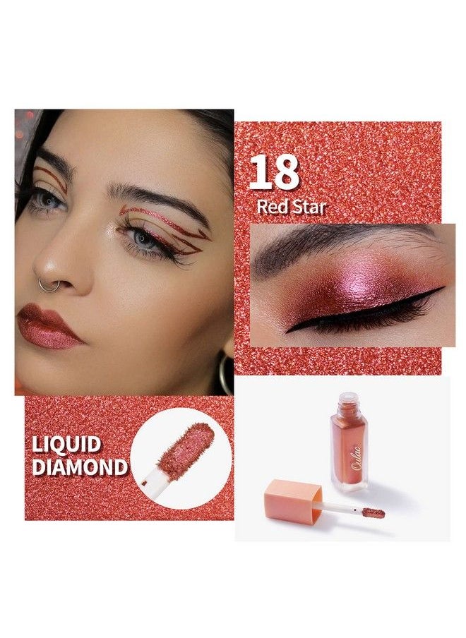 Oulac Red Orange Liquid Metallic Eyeshadow With Smooth Moisturizing Formula Liquid Eyeliner Shimmer Eye Makeup Easy to Remove Vegan & CrueltyFree019 ozRed Star(18  - Image 3