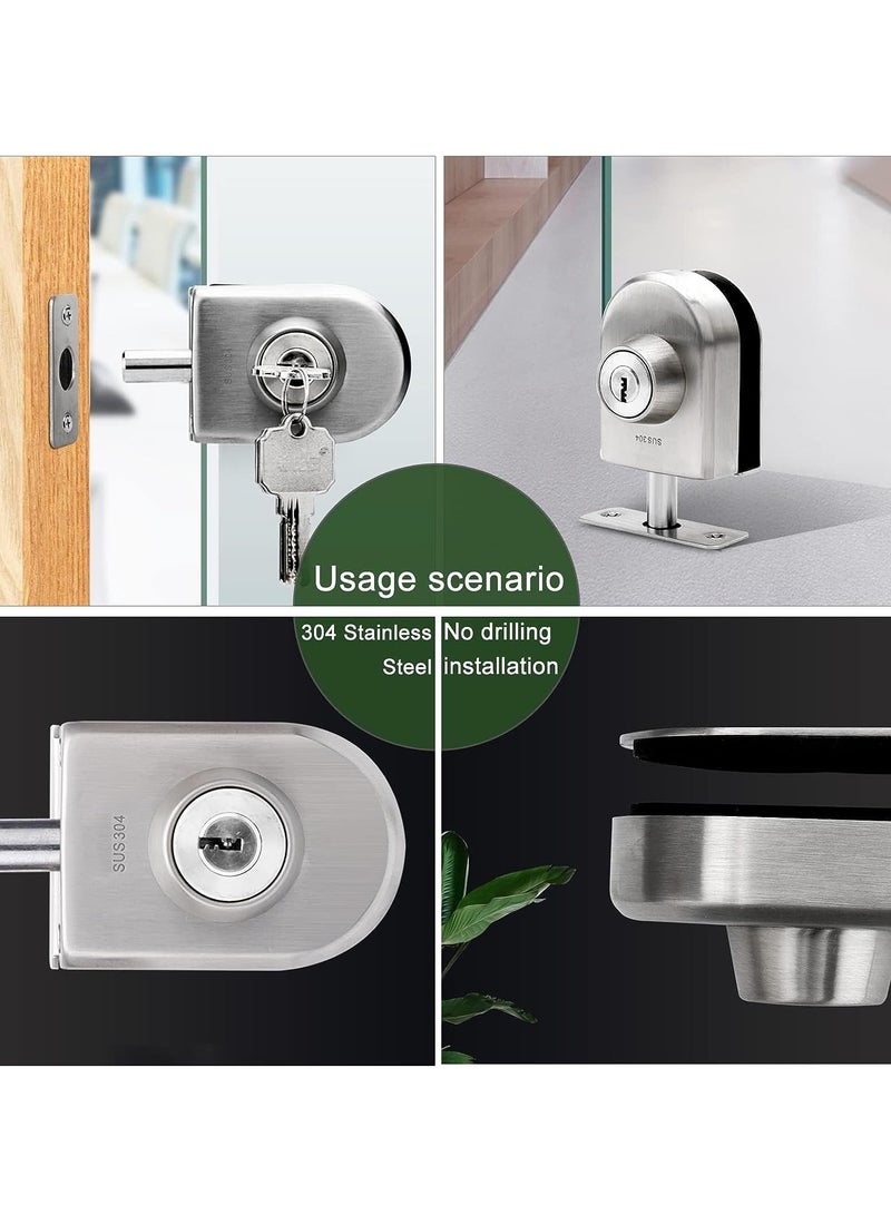 Generic Fits on 1/2 Glass 0.39 -0.47Glass Door Lock, Stainless Steel Glass Door Lock Anti-Theft Security Double Swing Hinged Frameless Push Sliding Gate Floor Latch Bolt Ground  - Image 5