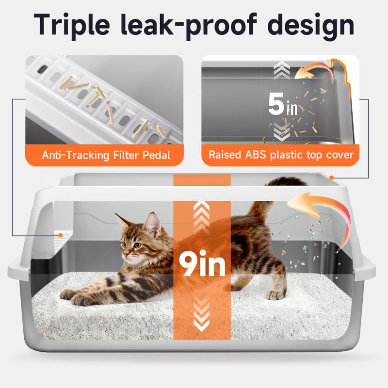 KISENG Stainless Steel Cat Litter Box, Odor Free Metal Litter Box with High Sides Lid, Open Top Low Entry Litter Pan Include Scoop Easy Cleaning Anti-Scratch Kitty Cat Box Anti-Urine Leakage, Non-Sticky, M - Image 4