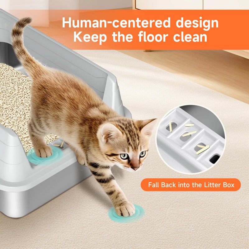KISENG Stainless Steel Cat Litter Box, Odor Free Metal Litter Box with High Sides Lid, Open Top Low Entry Litter Pan Include Scoop Easy Cleaning Anti-Scratch Kitty Cat Box Anti-Urine Leakage, Non-Sticky, M - Image 5