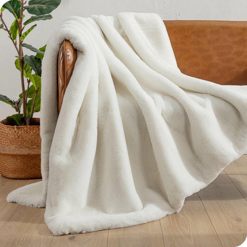 Bare Home Faux Fur Blanket  UltraSoft Luxurious  Cozy Warm Blanket for Couch Sofa Chair Bed  Fuzzy Fluffy Super Soft  Decorative Bed Blanket 80x60 inches Oversized White