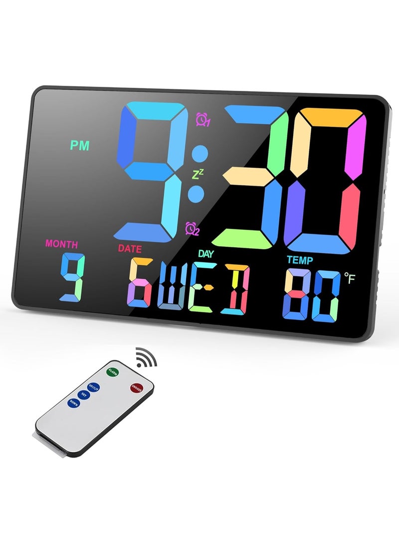 KASTWAVE Digital Wall Clock, 10.98" LED Digital Alarm Clock Large Display with Temperature, Auto Dimmable, Calendar, Remote Control, Plug in Desk Clocks for Heavy Sleepers Bedrooms Office Decor  - Image 1
