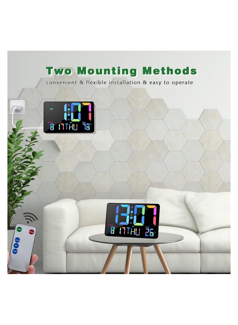 KASTWAVE Digital Wall Clock, 10.98" LED Digital Alarm Clock Large Display with Temperature, Auto Dimmable, Calendar, Remote Control, Plug in Desk Clocks for Heavy Sleepers Bedrooms Office Decor  - Image 3