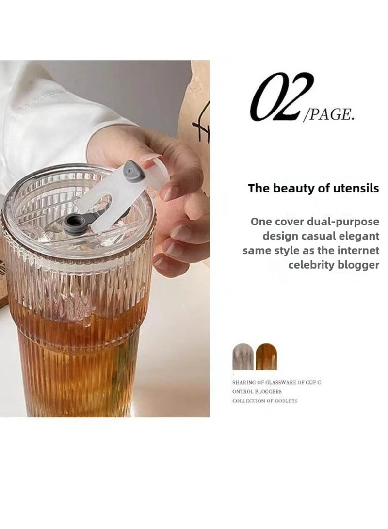 Glass Water Cup, Milk Cup with Straw and Lids, Reusable Double-Wall Coffee Cup, Heat Resisting Cute Clear Milkshake Cup, for Juice Milk Hot Cold Water, Tea, Matcha, 600ml Travel Cup  - Image 5