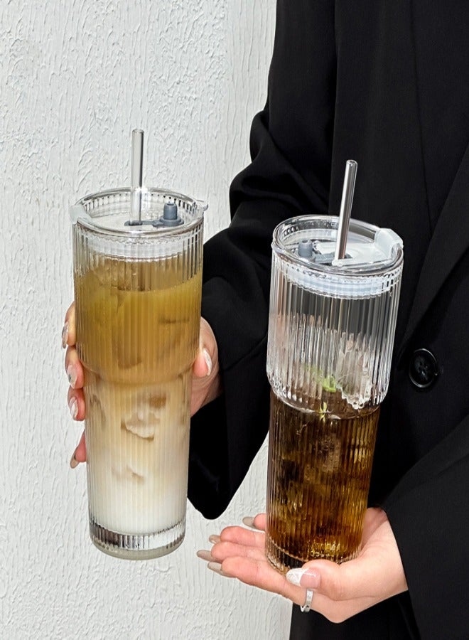 Glass Water Cup, Milk Cup with Straw and Lids, Reusable Double-Wall Coffee Cup, Heat Resisting Cute Clear Milkshake Cup, for Juice Milk Hot Cold Water, Tea, Matcha, 600ml Travel Cup  - Image 3