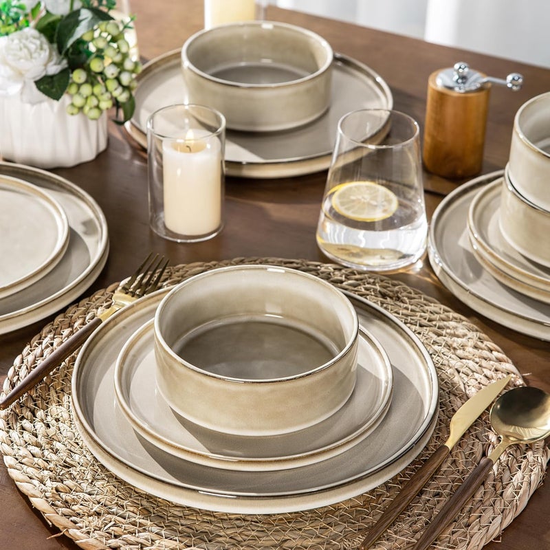 AmorArc Ceramic Dinnerware Sets Handmade Reactive Glaze Stoneware Plates and Bowls SetsHighly Chip and Crack Resistant  Dishwasher  Microwave Safe Dishes Set Service for 4 12pc - Image 3