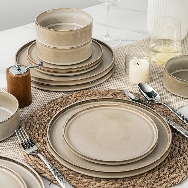 AmorArc Ceramic Dinnerware Sets Handmade Reactive Glaze Stoneware Plates and Bowls SetsHighly Chip and Crack Resistant  Dishwasher  Microwave Safe Dishes Set Service for 4 12pc - Image 5