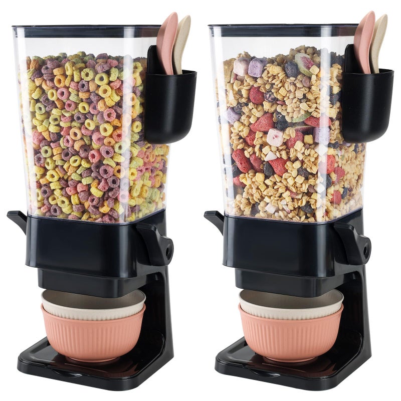 Osacoe Cereal Dispenser Countertop Black 2 Pack with Bowls Spoons Cutlery Box,5.5 QT Dry Food Dispenser Snack Organizer Containers Storage for Pantry Kitchen Organization Oatmeal Nut Granola Candy - Image 1