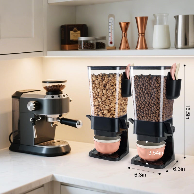Osacoe Cereal Dispenser Countertop Black 2 Pack with Bowls Spoons Cutlery Box,5.5 QT Dry Food Dispenser Snack Organizer Containers Storage for Pantry Kitchen Organization Oatmeal Nut Granola Candy - Image 3