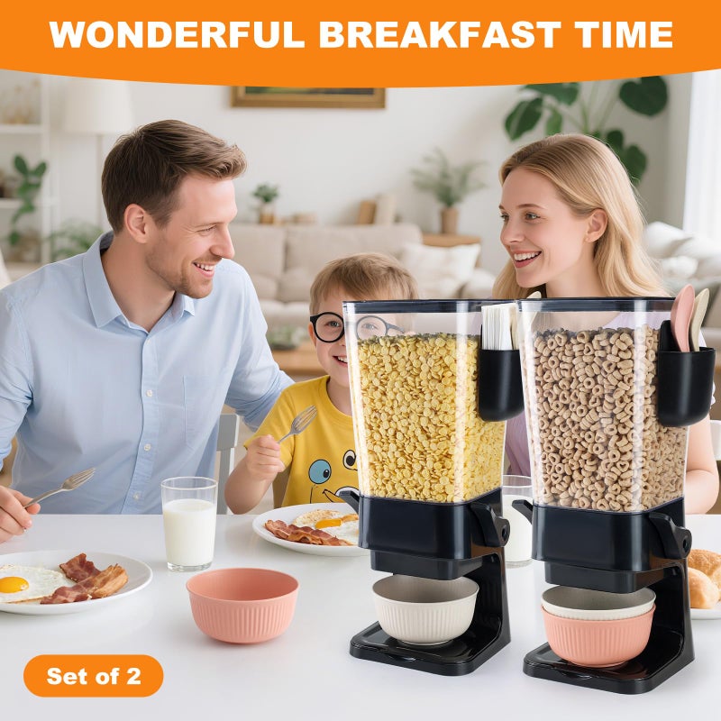 Osacoe Cereal Dispenser Countertop Black 2 Pack with Bowls Spoons Cutlery Box,5.5 QT Dry Food Dispenser Snack Organizer Containers Storage for Pantry Kitchen Organization Oatmeal Nut Granola Candy - Image 2
