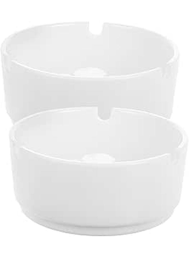 Unbreakable White Melamine Ashtray Set 2pcs Non Slip with Raised Edges for Outdoor Patio Home Office - Image 1