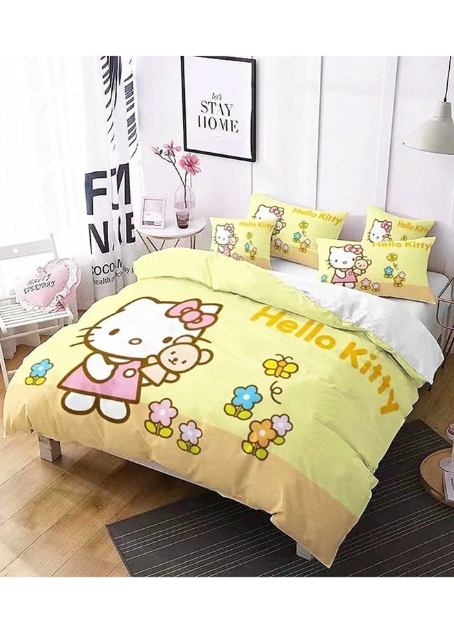 Sanrio Cartoon Sanrio Hello Kitty Cute Pattern Bedding Set, Skin-Friendly and Soft, 3-Piece Set (Includes Duvet Cover and Two Pillowcases; Duvet Cover Size: 150cm x 200cm) - Image 1