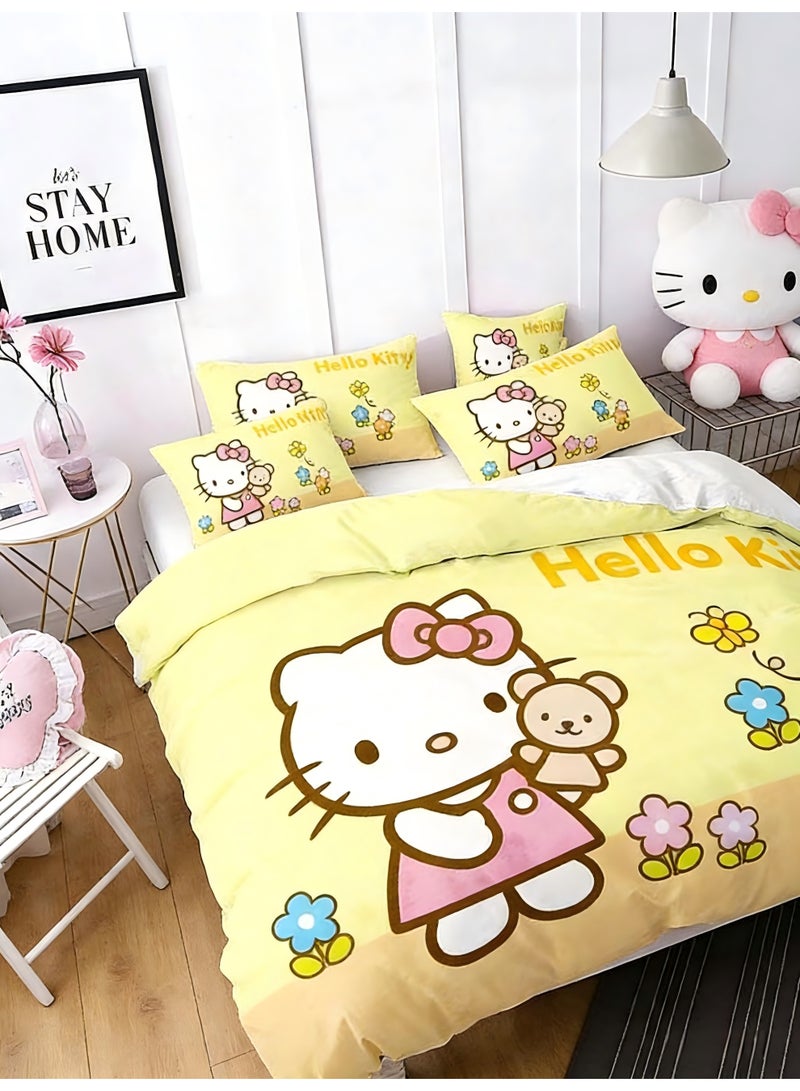 Sanrio Cartoon Sanrio Hello Kitty Cute Pattern Bedding Set, Skin-Friendly and Soft, 3-Piece Set (Includes Duvet Cover and Two Pillowcases; Duvet Cover Size: 150cm x 200cm) - Image 2