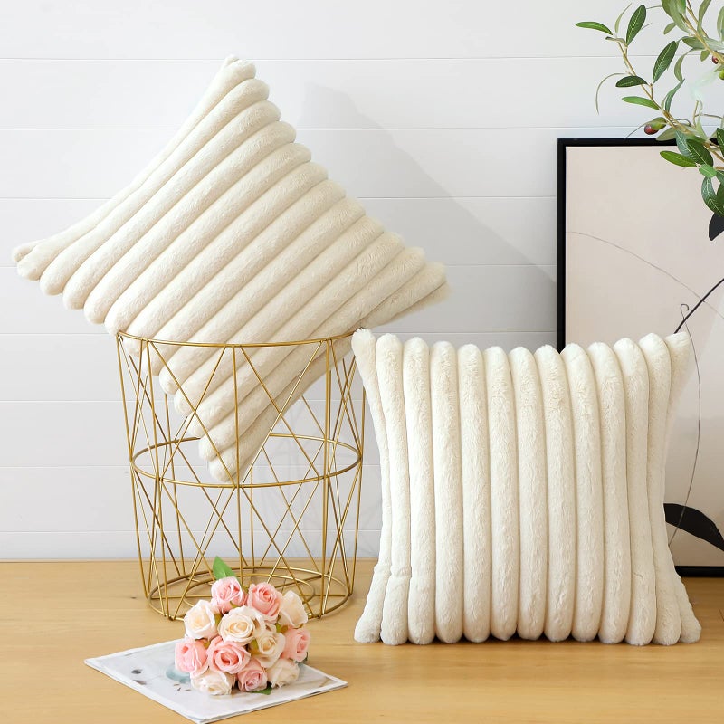 Soleebee Set of 2 Throw Pillow Covers Soft Cozy Velvet Pillowcase Faux Rabbit Fur Cover for Couch Sofa Bed Chair Home Decorative Pillows Cover (16x16 Inch  Ivory White) - Image 4