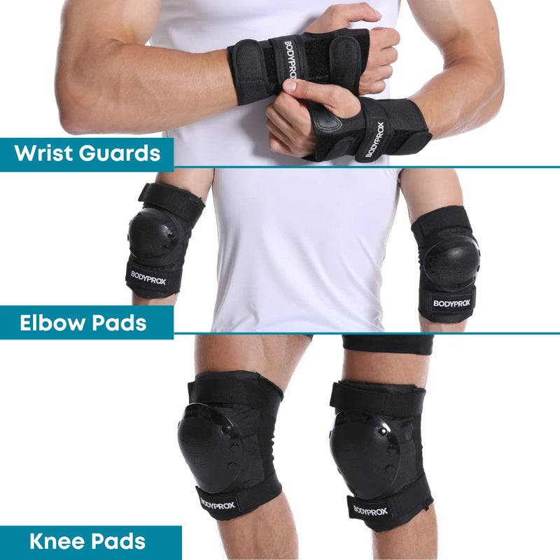 BODYPROX Knee Pads Elbow Pads Wrist Guards Set for Skateboarding, Roller Derby, BMX Ride, and Inline Skating (Medium) - Image 3