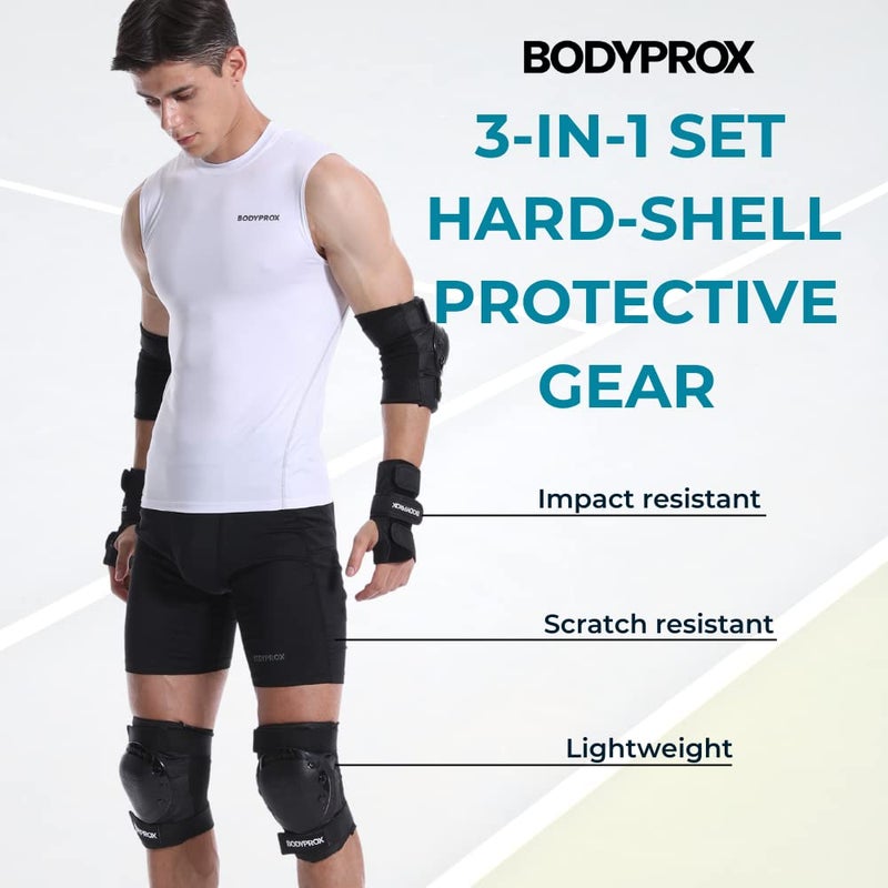 BODYPROX Knee Pads Elbow Pads Wrist Guards Set for Skateboarding, Roller Derby, BMX Ride, and Inline Skating (Medium) - Image 2