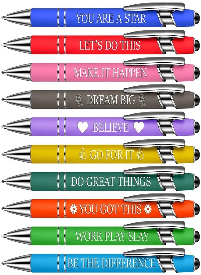 Jxueych 10 Pieces Motivational Sarcastic Quotes Ballpoint Pen, Office Gifts 2 in 1 Stylish Metal Stylus Pen for Touch Screens, 1.0 mm Black Ink (Set D) - Image 1