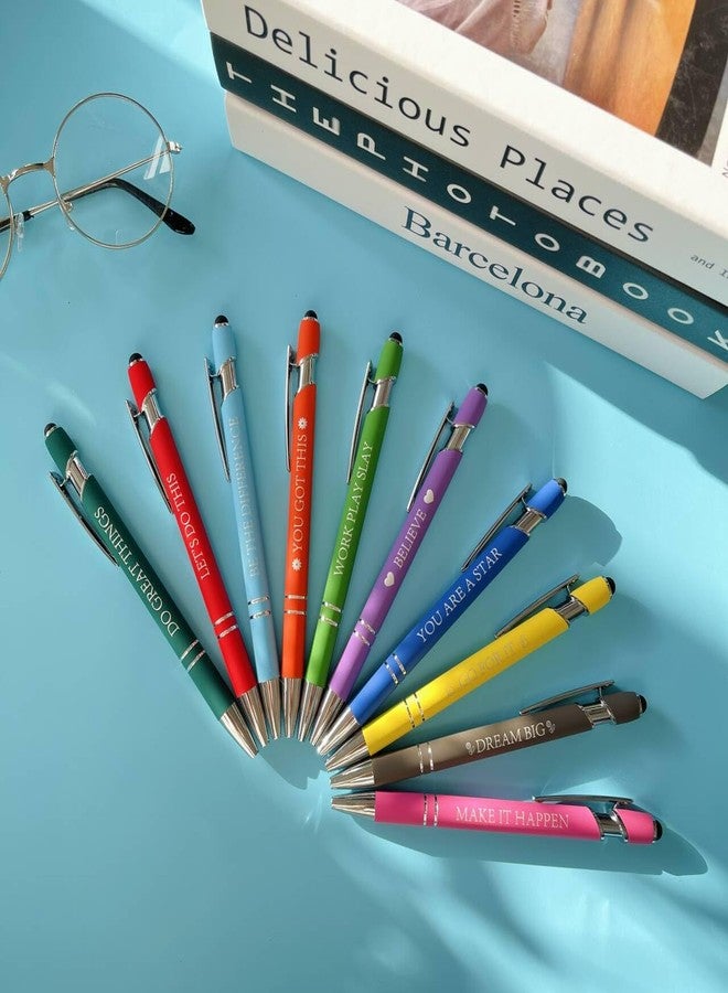 Jxueych 10 Pieces Motivational Sarcastic Quotes Ballpoint Pen, Office Gifts 2 in 1 Stylish Metal Stylus Pen for Touch Screens, 1.0 mm Black Ink (Set D) - Image 2