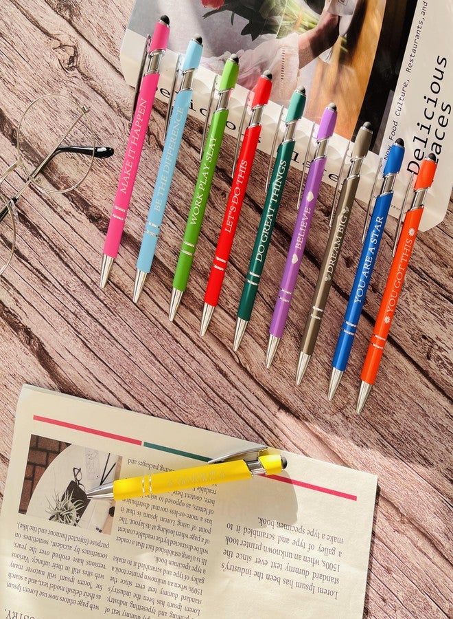 Jxueych 10 Pieces Motivational Sarcastic Quotes Ballpoint Pen, Office Gifts 2 in 1 Stylish Metal Stylus Pen for Touch Screens, 1.0 mm Black Ink (Set D) - Image 3