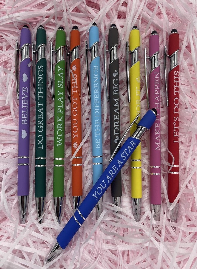 Jxueych 10 Pieces Motivational Sarcastic Quotes Ballpoint Pen, Office Gifts 2 in 1 Stylish Metal Stylus Pen for Touch Screens, 1.0 mm Black Ink (Set D) - Image 5