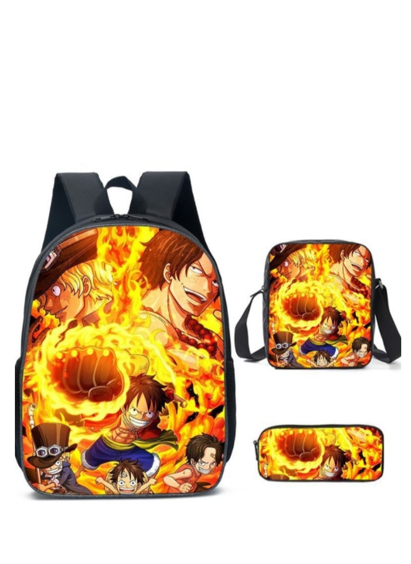 KUYING 3 Piece Set Pirate King Lufei Backpack Student Sailing King Backpack 