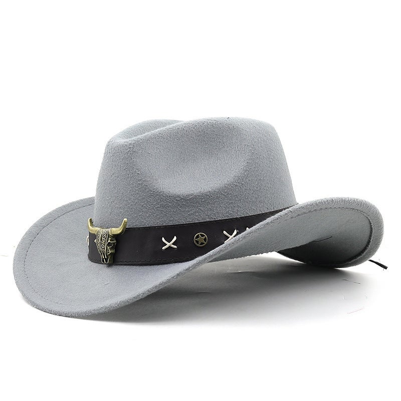 Western Cowboy Hat Unisex Bull Head Riding   Felt Hat - Image 1