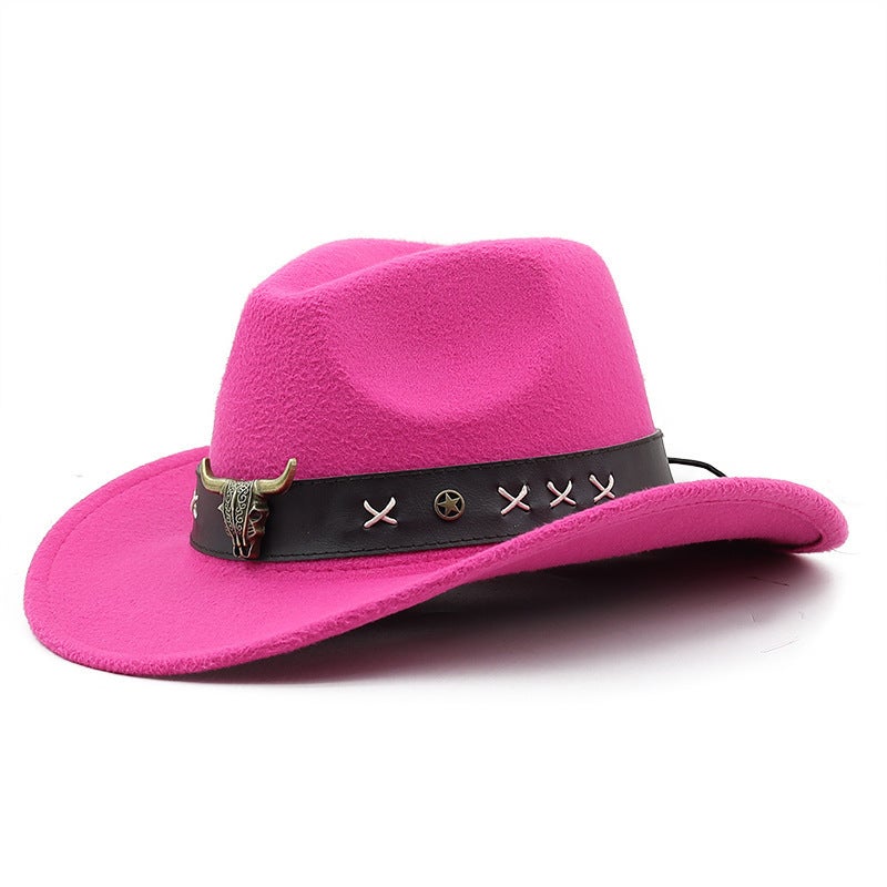Western Cowboy Hat Unisex Bull Head Riding   Felt Hat - Image 3