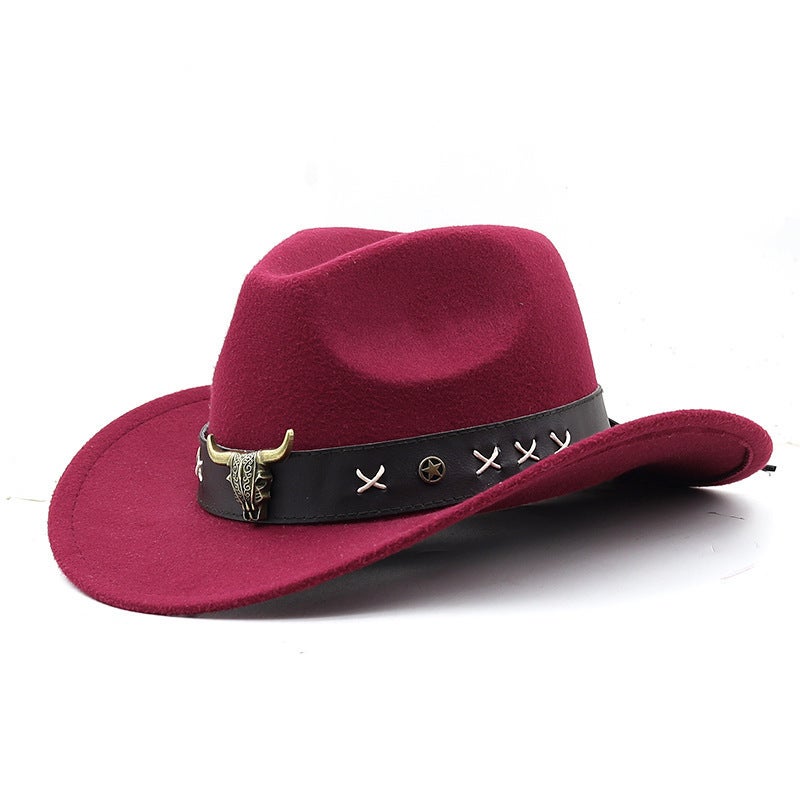 Western Cowboy Hat Unisex Bull Head Riding   Felt Hat - Image 4