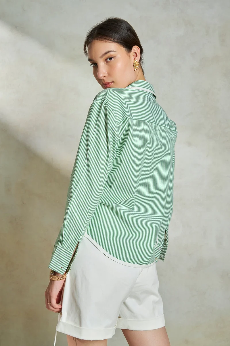 Virgio  Solid Cotton Stripe Shirt With Side Tie-Up for Women for Women | Best Price UAE