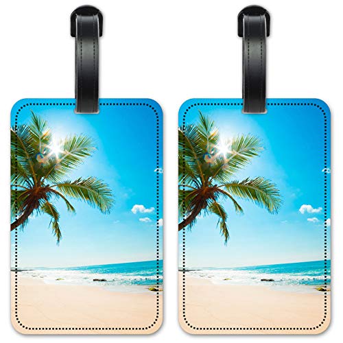 Art Plates Palm Tree and Beach - Luggage ID Tags - Suitcase Identification Cards - Set of 2 - Image 1