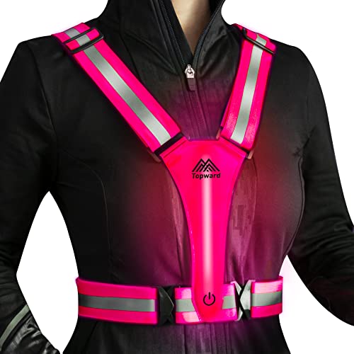 Topward LED Reflective Vest Safety Gear, Light Up Vest for Night Walking Cycling, High Visibility Running Vest with Reflective Strips, USB Rechargeable with Adjustable Waist/Shoulder - Image 1
