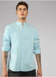 Dennis Lingo Regular Fit Light Blue Solid Pattern Full Sleeve Mandarin Collar Cotton Casual Shirt  for Men  - Image 2