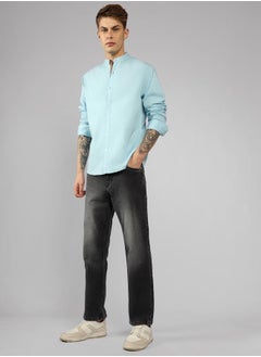 Dennis Lingo Regular Fit Light Blue Solid Pattern Full Sleeve Mandarin Collar Cotton Casual Shirt  for Men  - Image 1