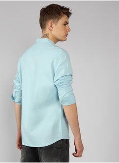 Dennis Lingo Regular Fit Light Blue Solid Pattern Full Sleeve Mandarin Collar Cotton Casual Shirt  for Men  - Image 5