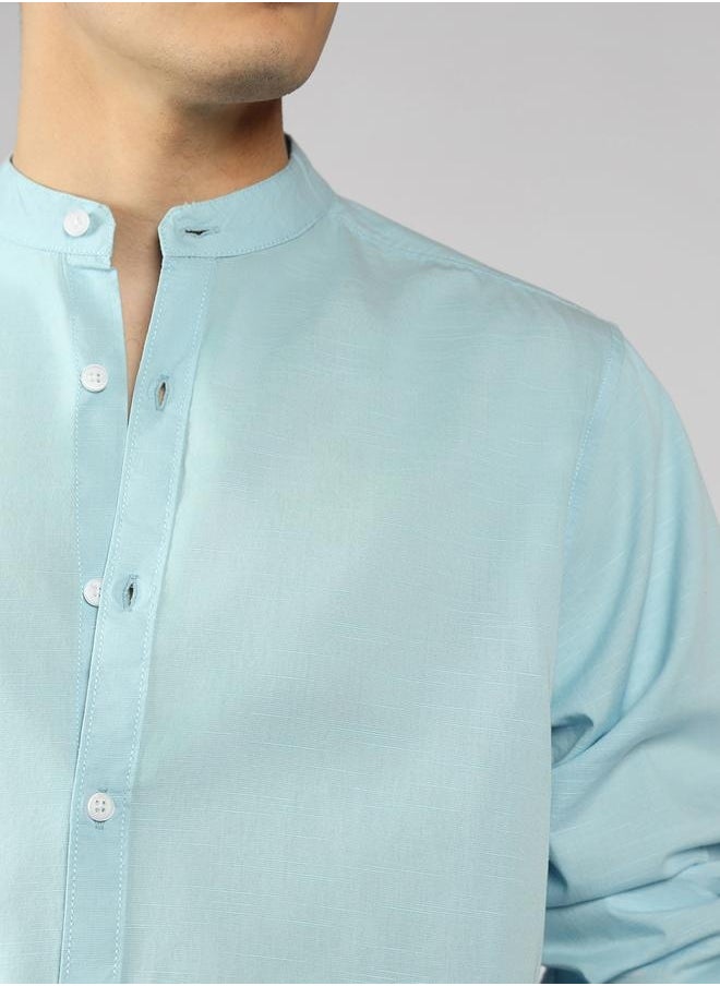 Regular Fit Light Blue Solid Pattern Full Sleeve Mandarin Collar Cotton Casual Shirt  for Men - pzsku/Z1AF653E94C59B6DCADF4Z/45/_/1727984902/652fa890-3c56-4531-970d-b6823c956715