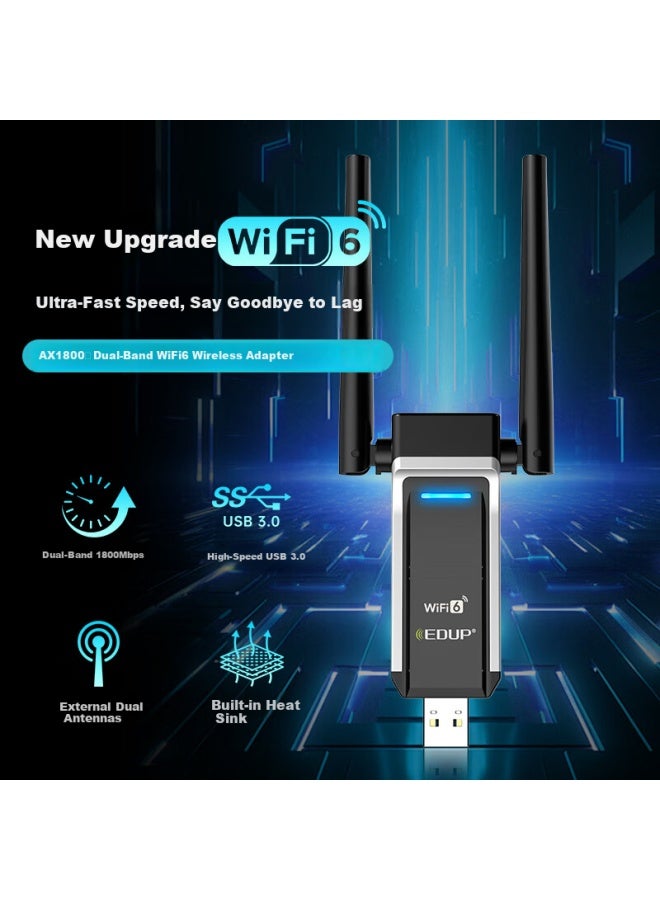 Edup Usb Driver-free Wireless Network Card Wifi6 Ax1800 Dual-band 5g Wireless Adapter For Desktop Laptop Network Receiver Transmitter - Image 1