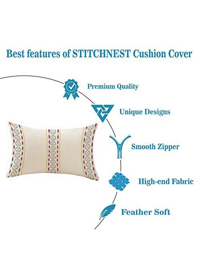 STITCHNEST Stripe Multi Printed Cotton Rectangular Cushion Covers, Set of 2 (12 x 18 Inches) - Image 2
