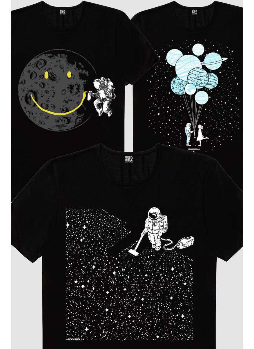 Rock&Roll Balloon Planets, Astronaut with Broom, Graffiti Astronaut Women's 3-Piece Eco Pack T-Shirt  - Image 1