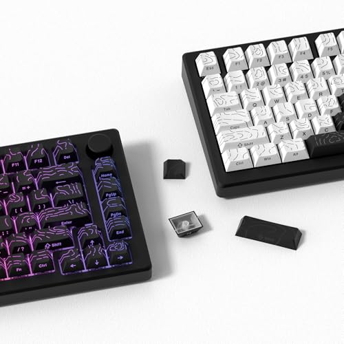 dagaladoo Double Shot PBT keycap Set,White and Black Topographic Keyboard keycaps 60 75 100 Percent,Shine Through Custom keycap Lines Backlit,Cherry Profile Key caps for US Layout Mechanical Keyboard - Image 5