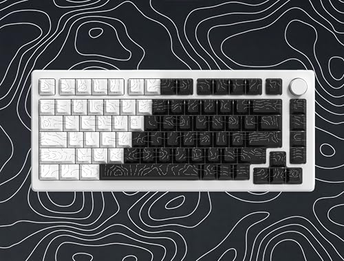 dagaladoo Double Shot PBT keycap Set,White and Black Topographic Keyboard keycaps 60 75 100 Percent,Shine Through Custom keycap Lines Backlit,Cherry Profile Key caps for US Layout Mechanical Keyboard - Image 1