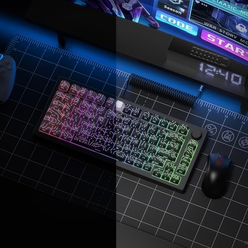 dagaladoo Double Shot PBT keycap Set,White and Black Topographic Keyboard keycaps 60 75 100 Percent,Shine Through Custom keycap Lines Backlit,Cherry Profile Key caps for US Layout Mechanical Keyboard - Image 4
