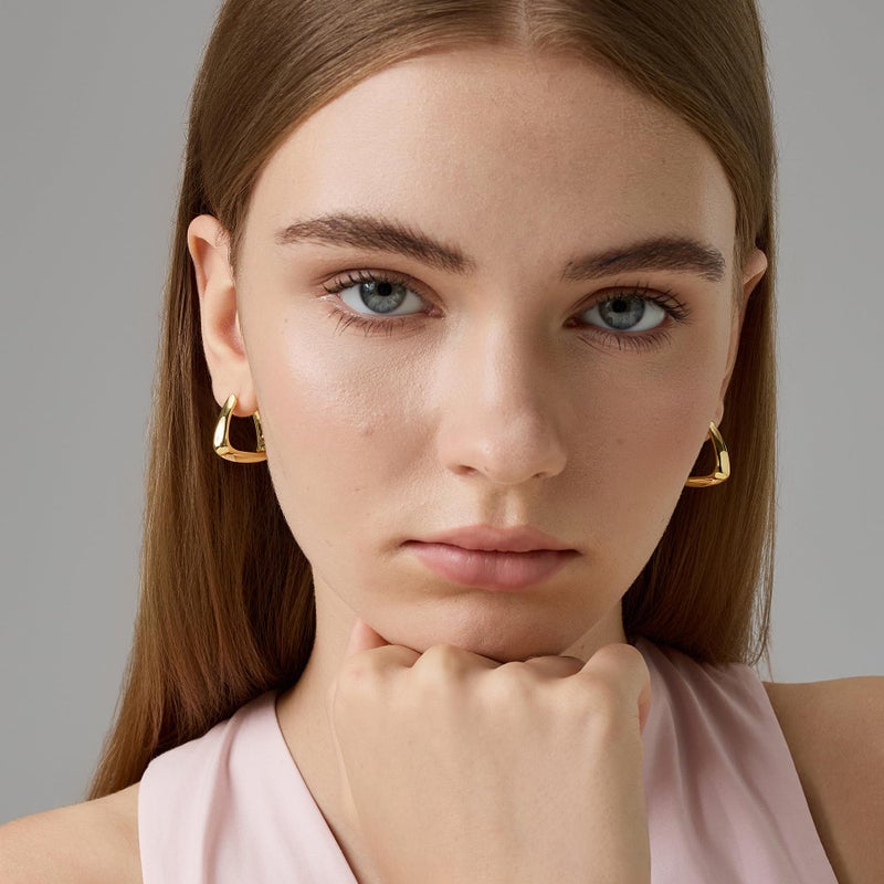 FRUMOS 18K Gold Plated Teardrop Huggie Hoop Earrings for Women, Hypoallergenic 925 Sterling Silver Post Earrings with Secure Hinge Closure, Lightweight Minimalist Gold Hoops - Image 2