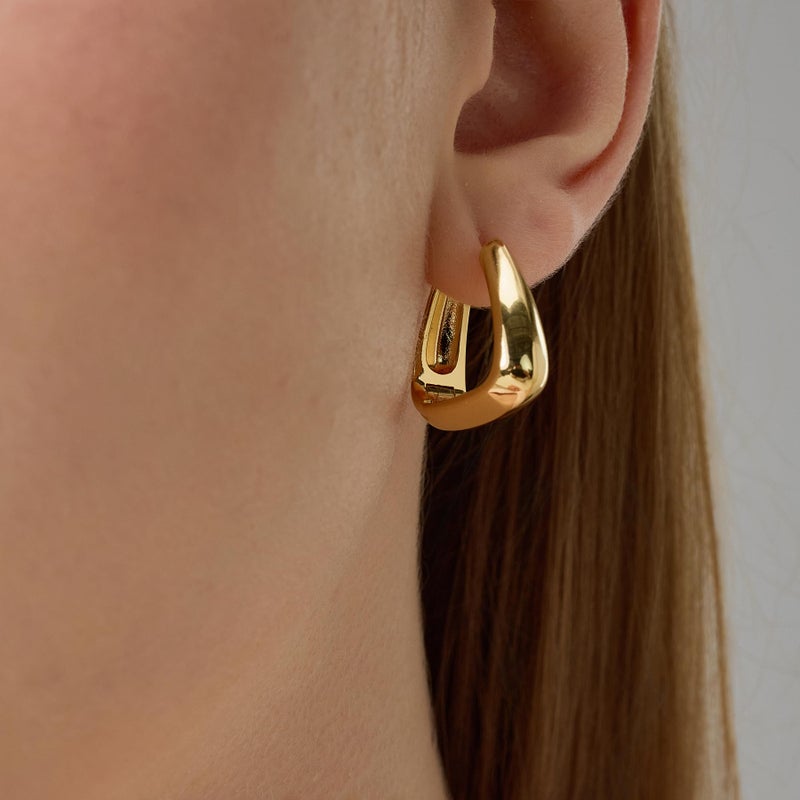 FRUMOS 18K Gold Plated Teardrop Huggie Hoop Earrings for Women, Hypoallergenic 925 Sterling Silver Post Earrings with Secure Hinge Closure, Lightweight Minimalist Gold Hoops - Image 5