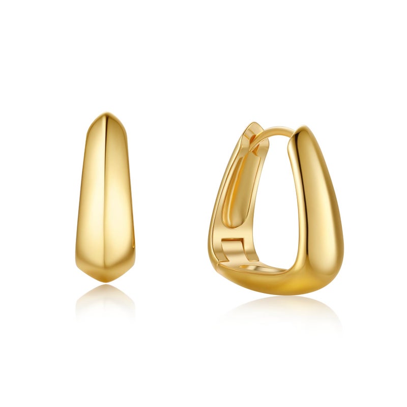 FRUMOS 18K Gold Plated Teardrop Huggie Hoop Earrings for Women, Hypoallergenic 925 Sterling Silver Post Earrings with Secure Hinge Closure, Lightweight Minimalist Gold Hoops - Image 1