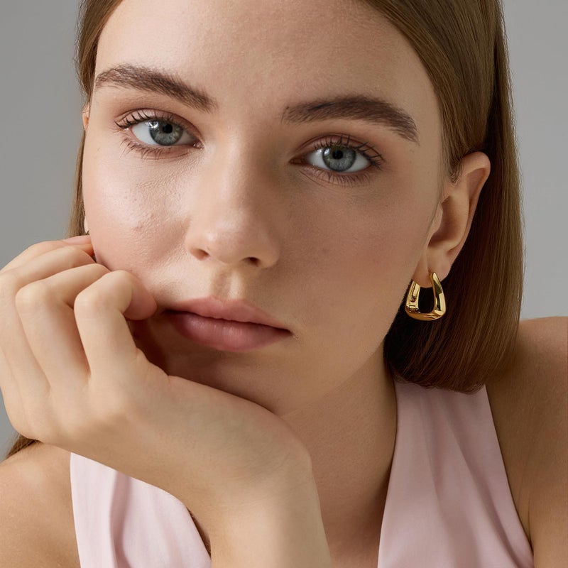 FRUMOS 18K Gold Plated Teardrop Huggie Hoop Earrings for Women, Hypoallergenic 925 Sterling Silver Post Earrings with Secure Hinge Closure, Lightweight Minimalist Gold Hoops - Image 3