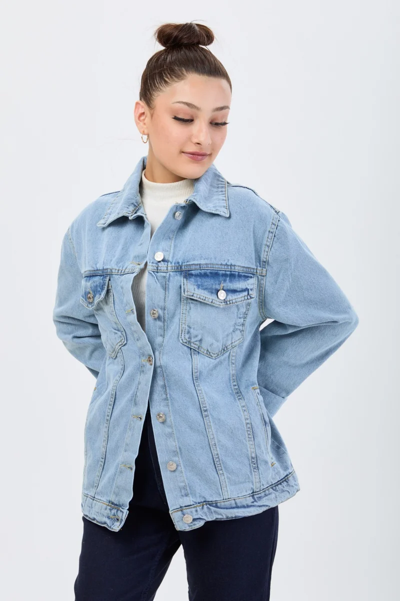 Tofisa 23814 Ice Blue Snow Flota Pocket Denim Jacket